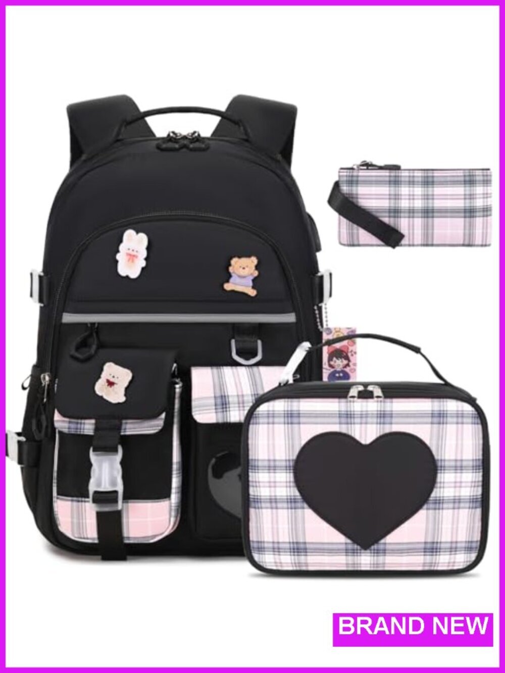 Kids Backpack with Lunch Box - USB Port Daypack for School Travel